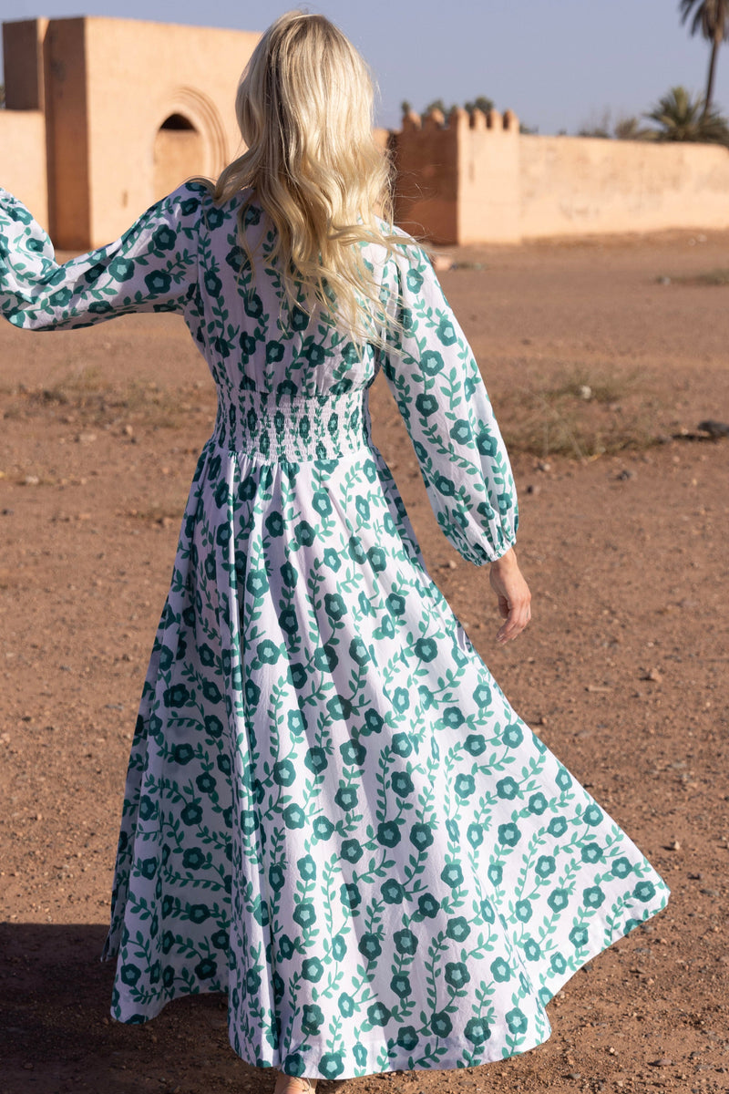 Crew Neck Smocked Waist Maxi- Toscana Green