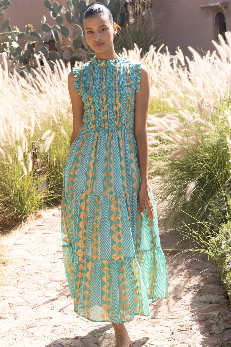 Sleeveless Smocked Maxi- Ascot Teal