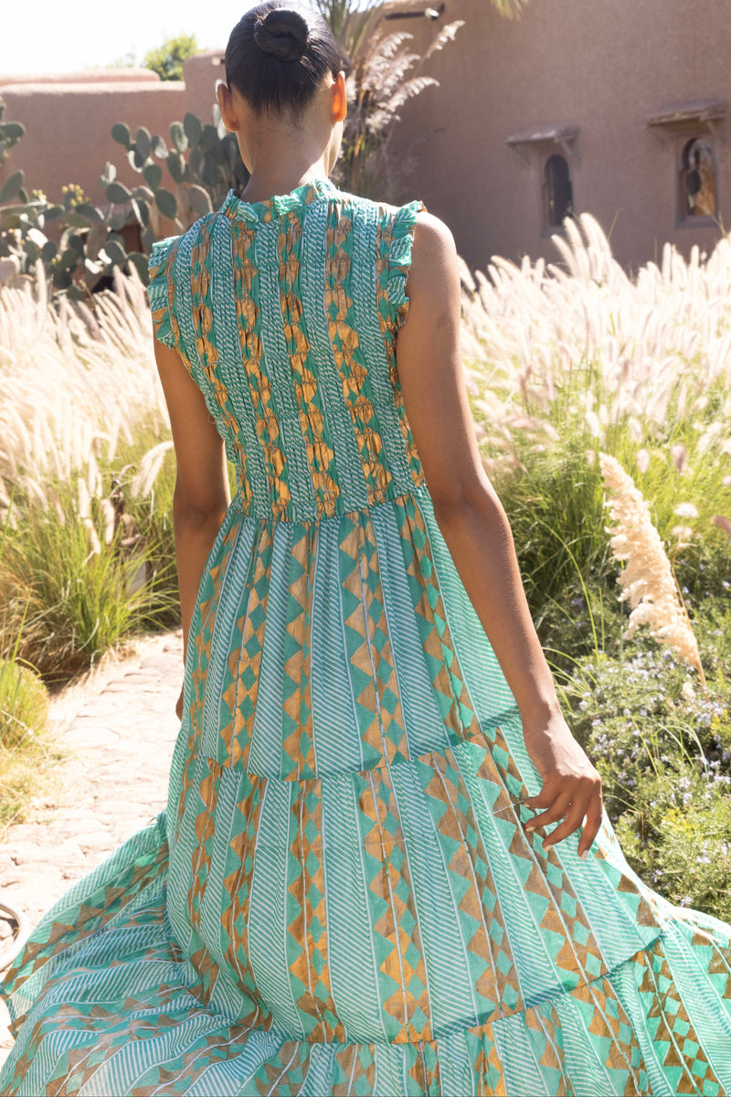 Sleeveless Smocked Maxi- Ascot Teal