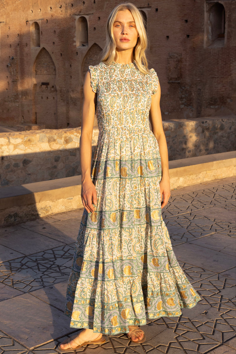 Sleeveless Smocked Maxi- Marseille Green