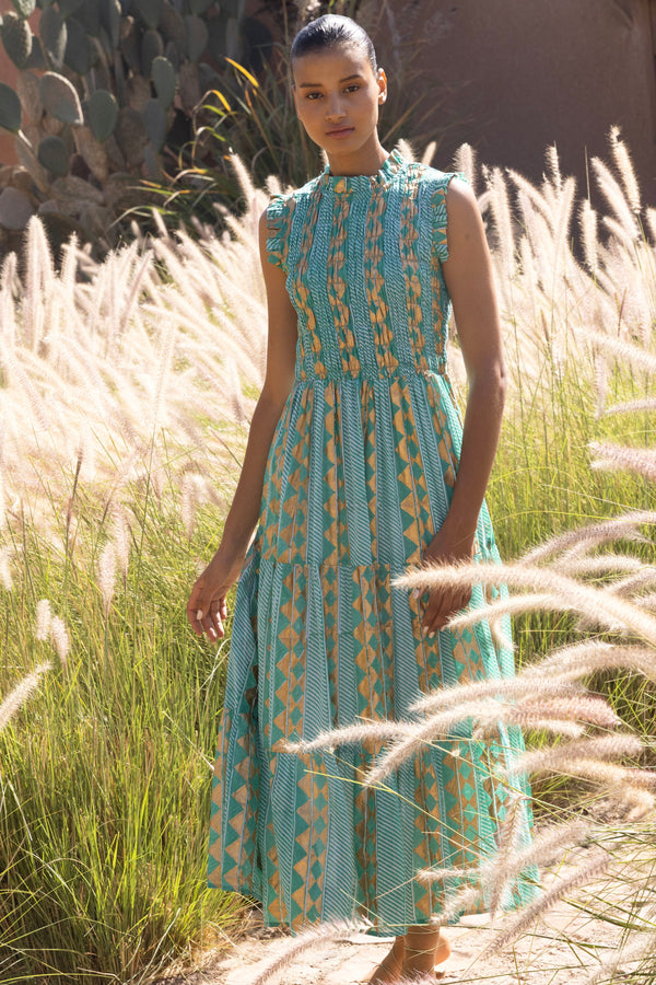 Sleeveless Smocked Maxi- Ascot Teal