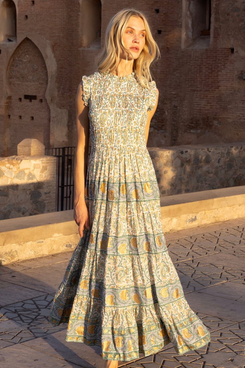 Sleeveless Smocked Maxi- Marseille Green