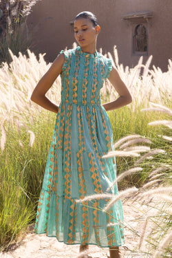 Sleeveless Smocked Maxi- Ascot Teal