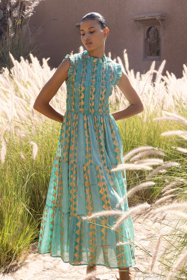 Sleeveless Smocked Maxi- Ascot Teal