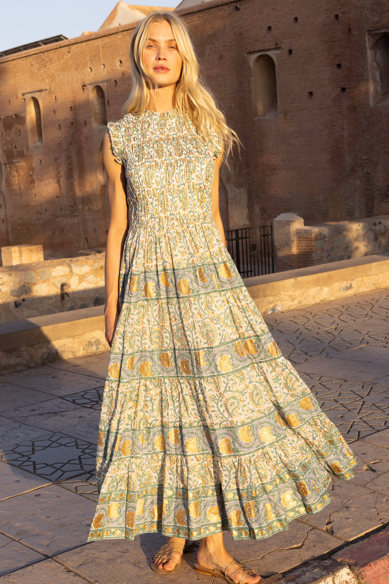Sleeveless Smocked Maxi- Marseille Green
