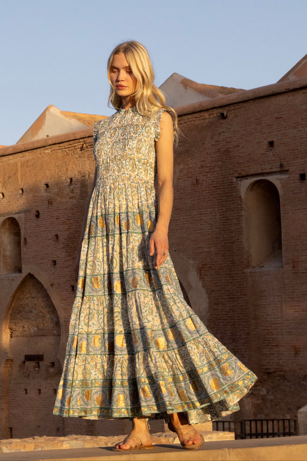 Sleeveless Smocked Maxi- Marseille Green