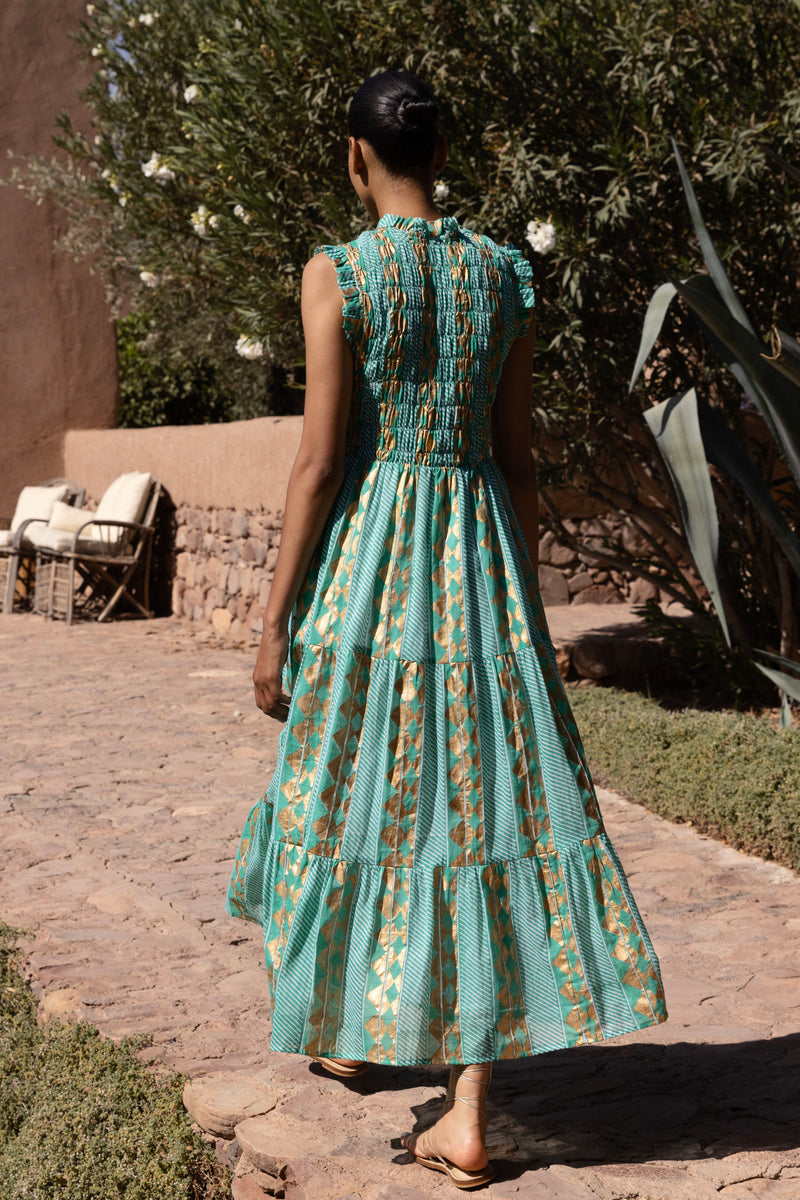 Sleeveless Smocked Maxi- Ascot Teal