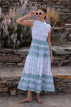 Sleeveless Smocked Maxi- Boreggo Green