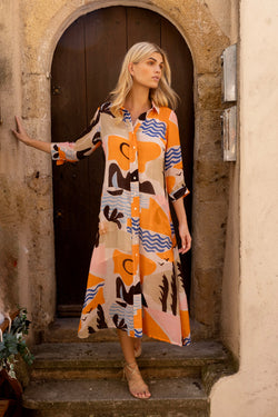 Shirt Dress Midi- Riviera Orange