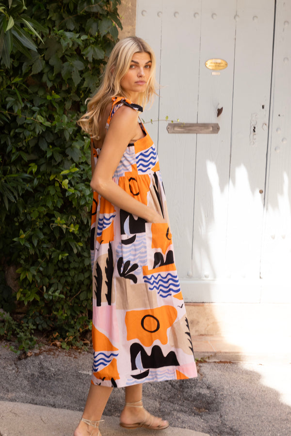 Tie Strap Pocket Midi- Riviera Orange