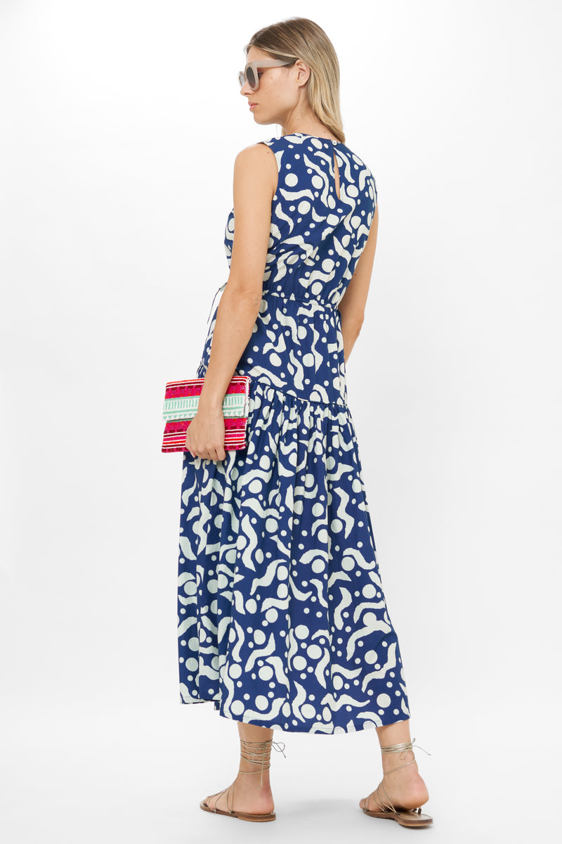 Sleeveless Piped Maxi- Acadia Navy