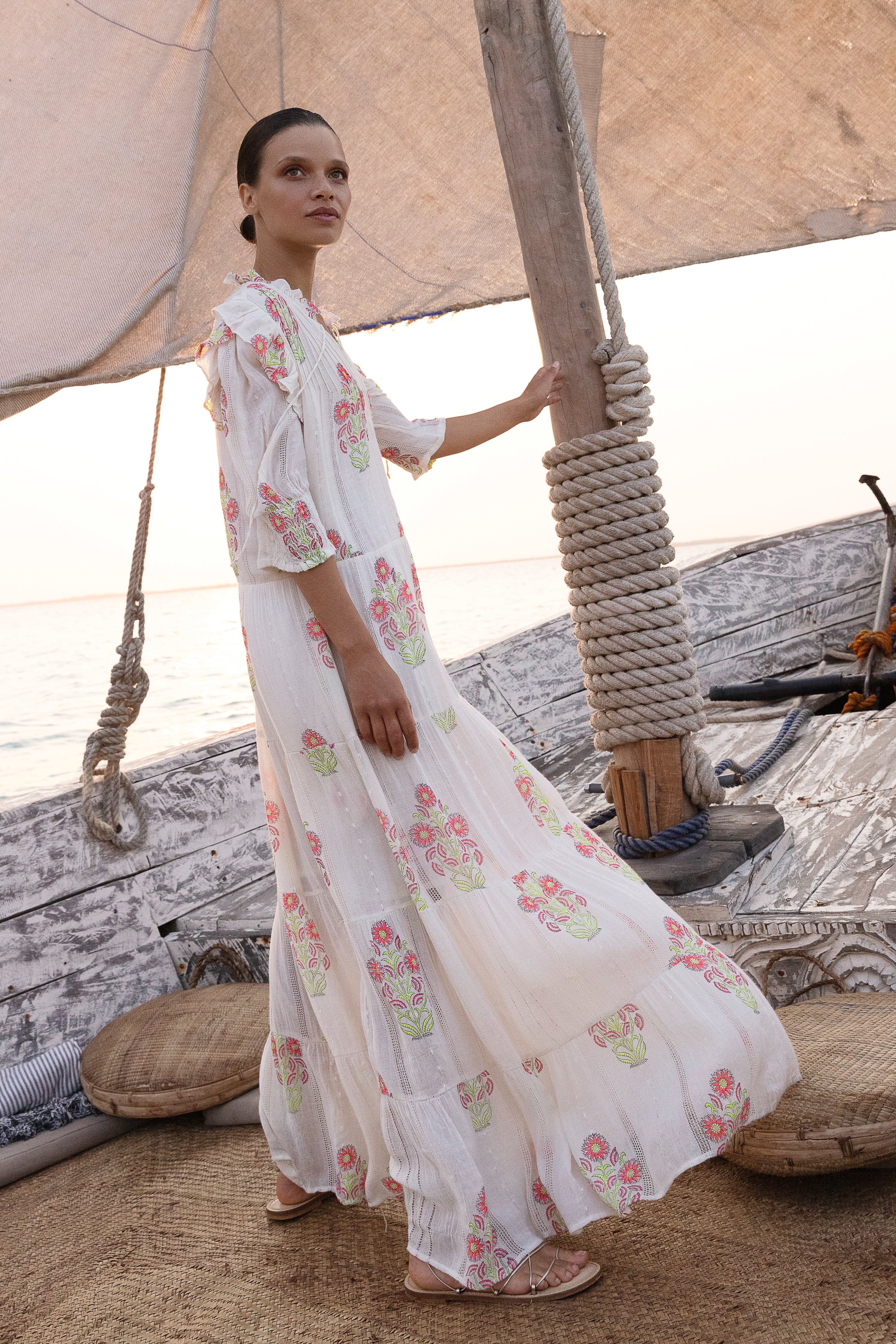 Pintuck Ruffle Maxi- Algarve Pink