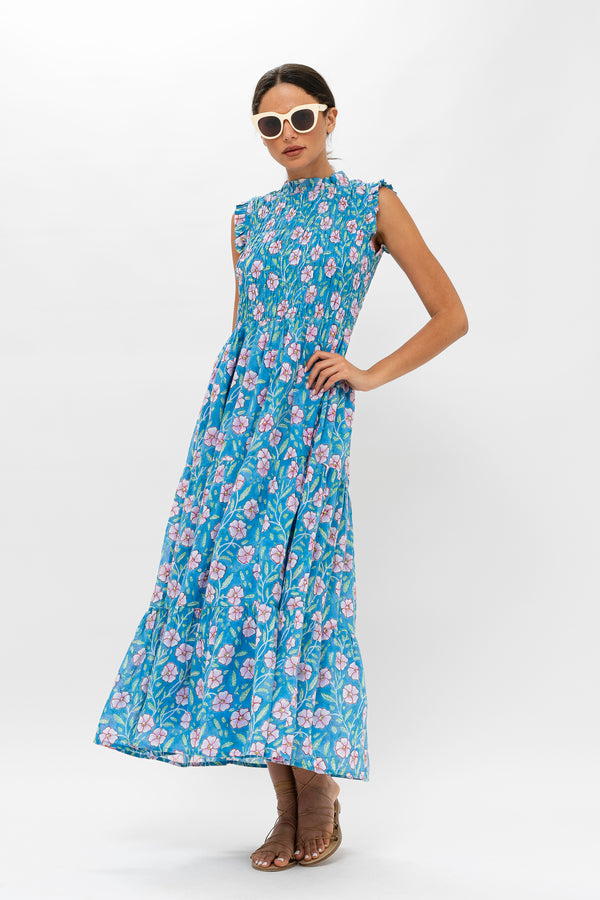 Sleeveless Smocked Maxi- Amalfi Blue