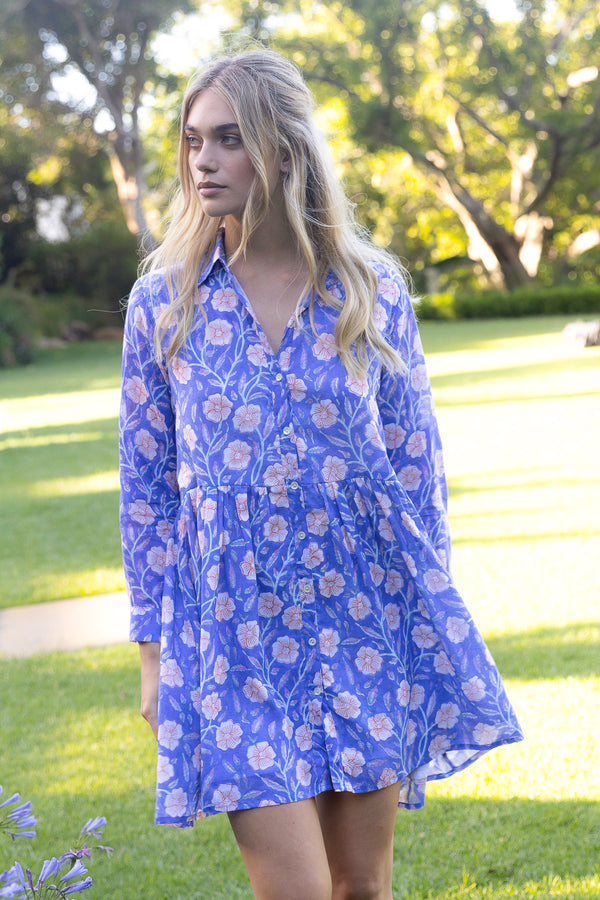 Long Sleeve Shirt Dress Mini- Amalfi Peri