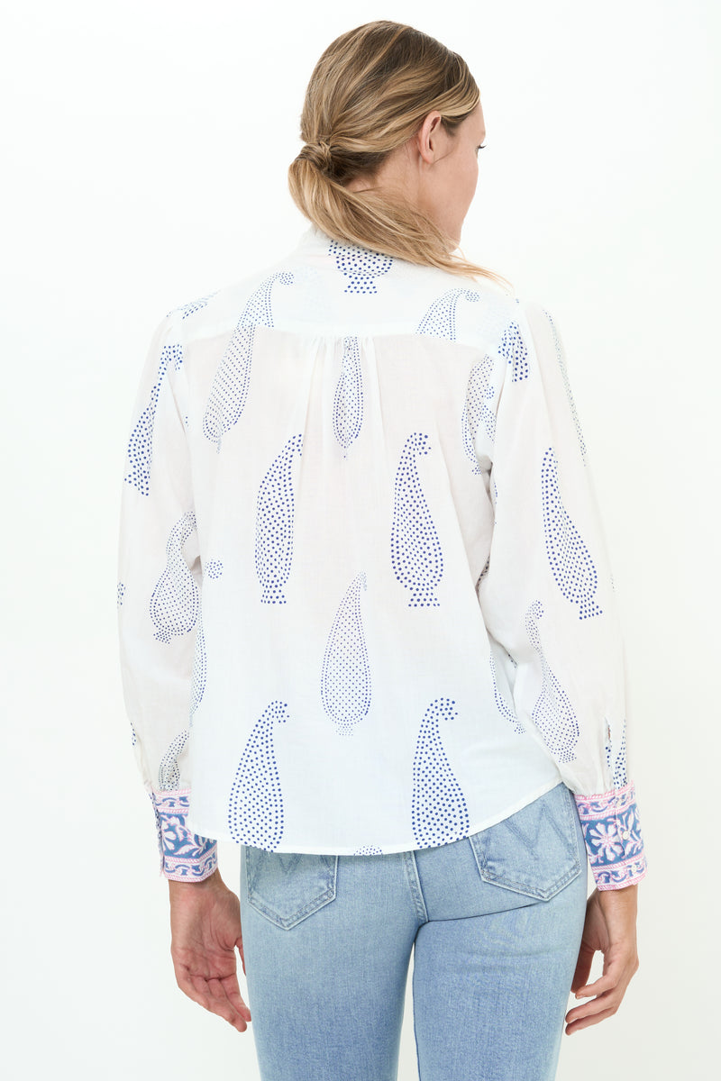 Pintuck Button Front Blouse- Aptos Blue