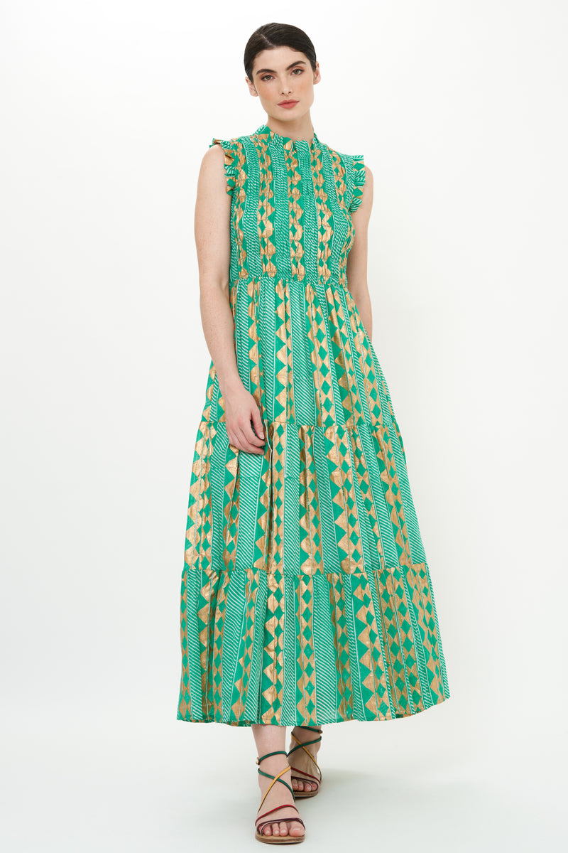 Sleeveless Smocked Maxi- Ascot Teal