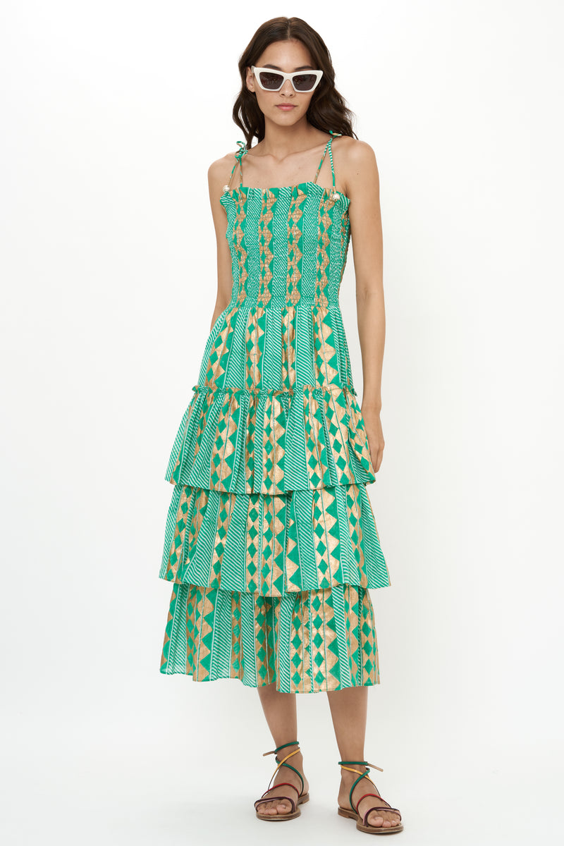 Smocked Tie Strap Midi- Ascot Teal