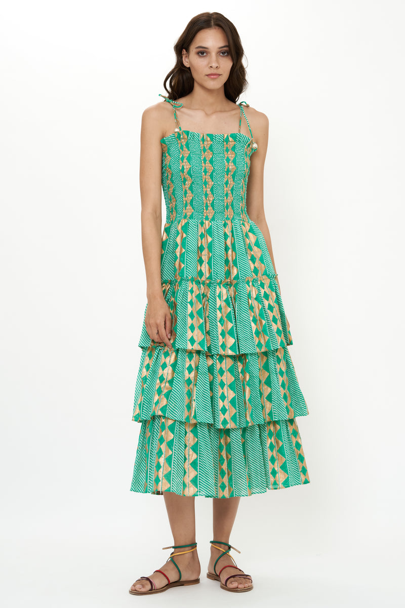 Smocked Tie Strap Midi- Ascot Teal