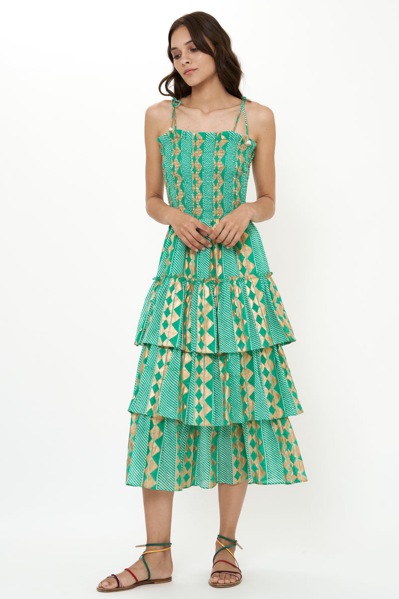 Smocked Tie Strap Midi- Ascot Teal