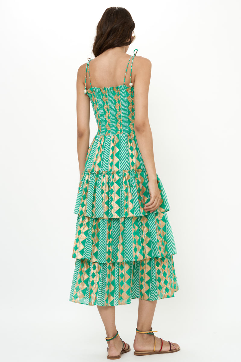 Smocked Tie Strap Midi- Ascot Teal