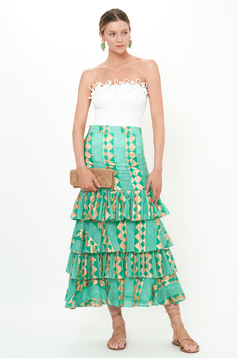 Ruffle Maxi Skirt- Ascot Teal