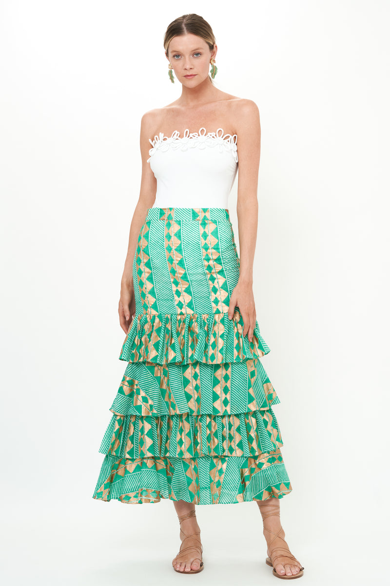 Ruffle Maxi Skirt- Ascot Teal