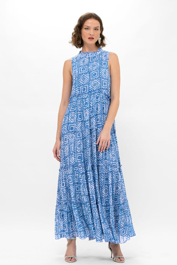 Ruffle Tiered Maxi- Bali Blue