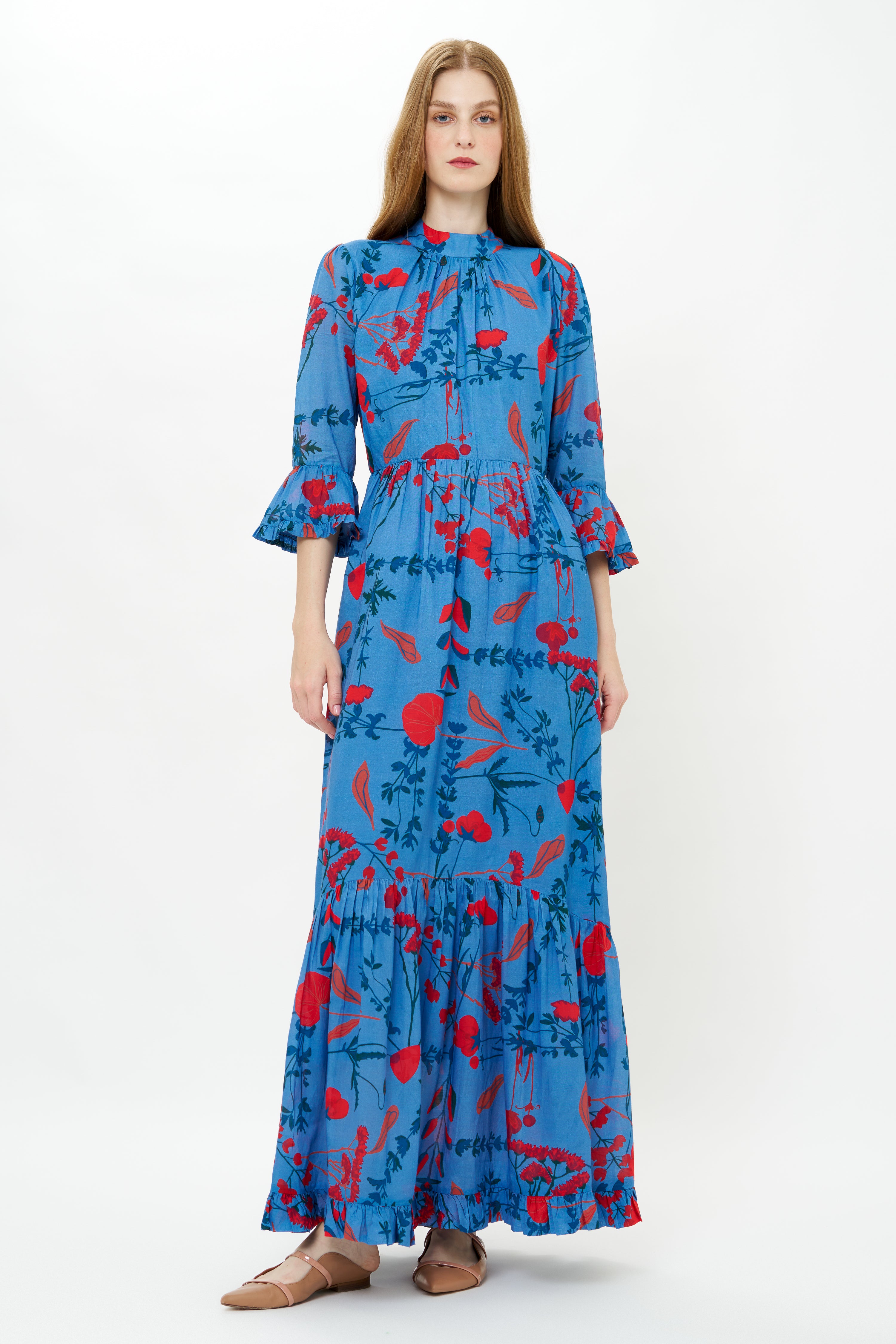 High Neck Bell Maxi- Bartram Blue
