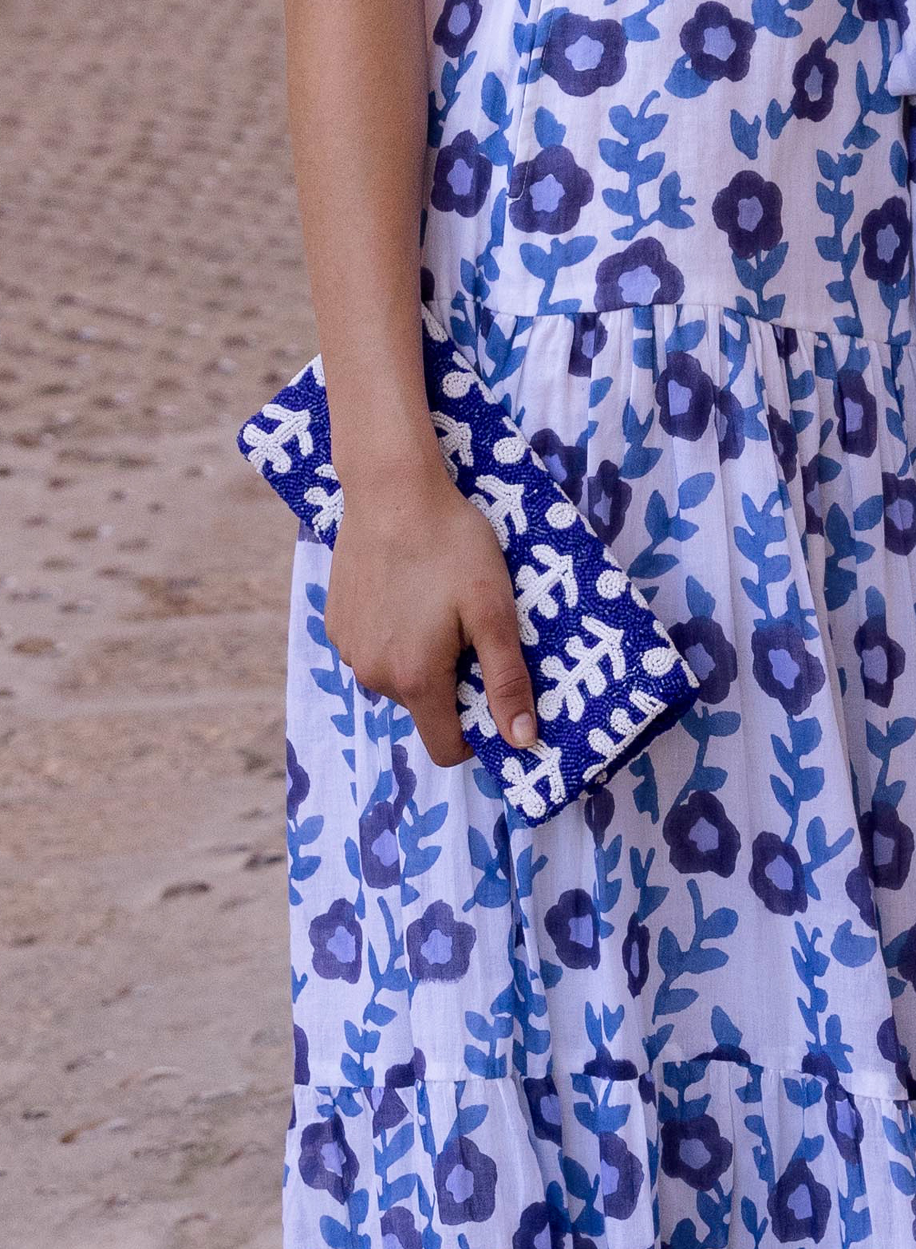 Beaded Clutch- Fern Navy White
