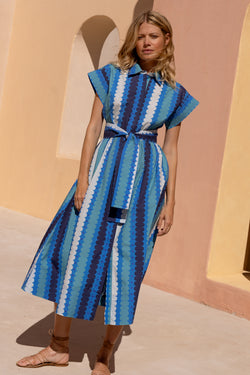 Belted Shirt Dress- Meko Blue
