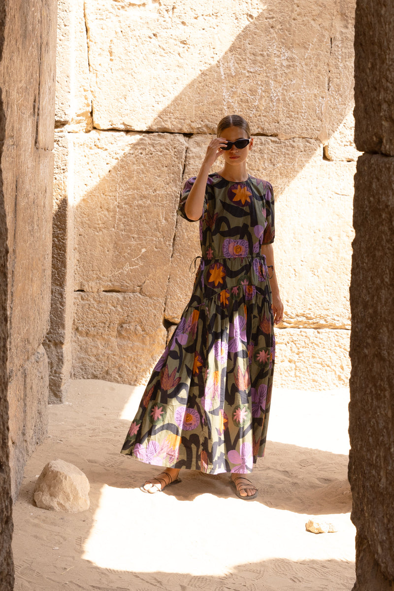 Piped Puff Sleeve Maxi- Bergen Olive