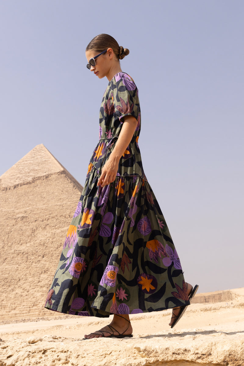 Piped Puff Sleeve Maxi- Bergen Olive