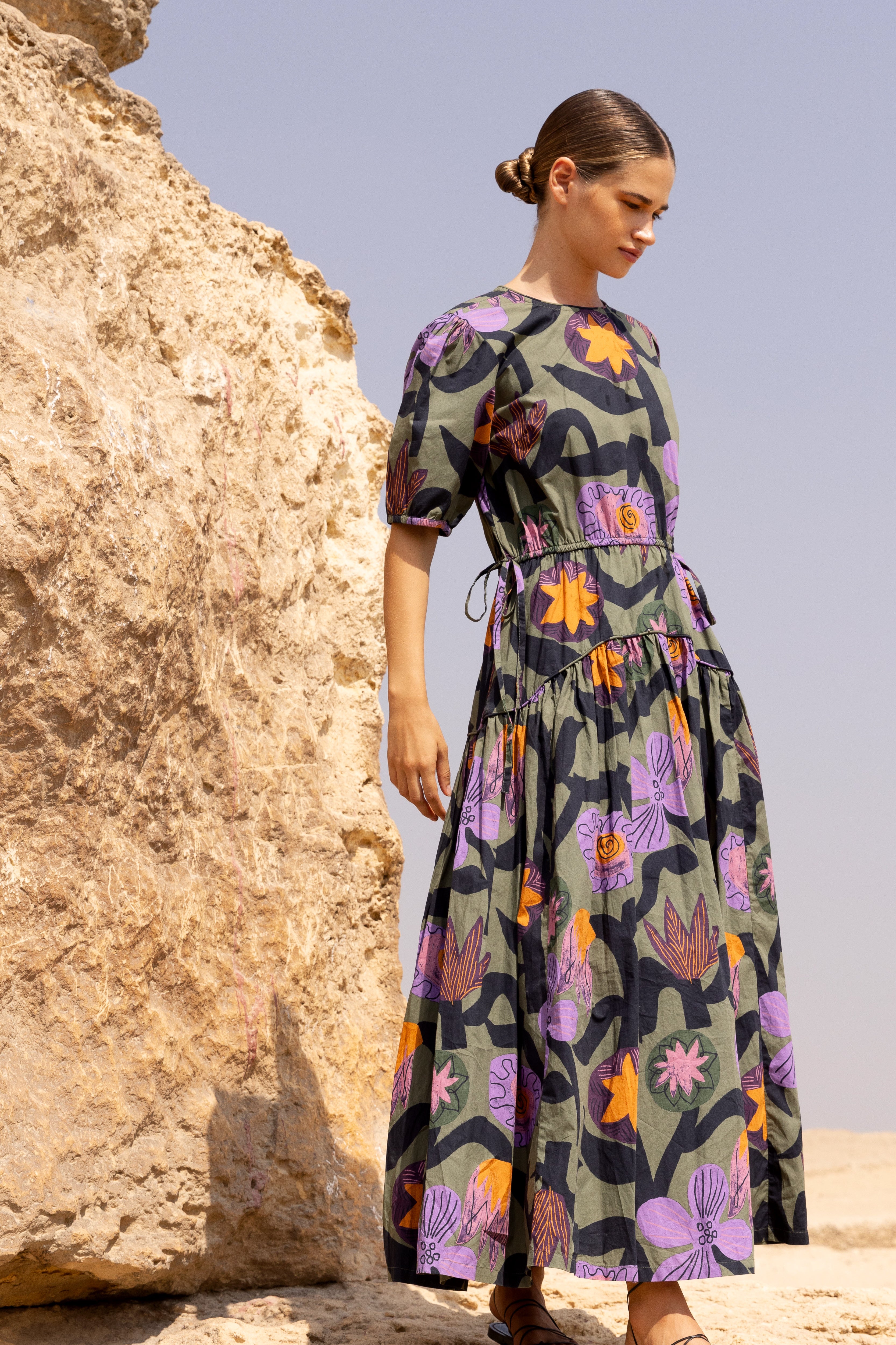 Piped Puff Sleeve Maxi- Bergen Olive