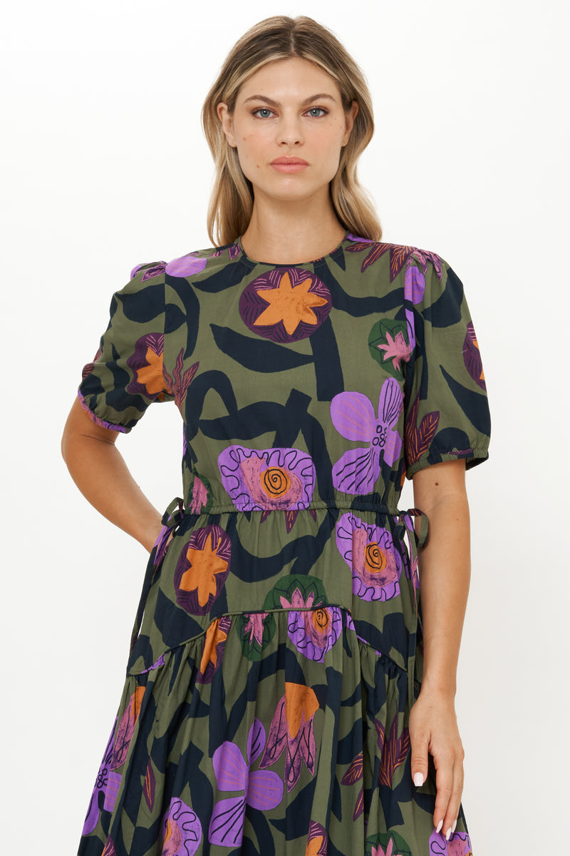 Piped Puff Sleeve Maxi- Bergen Olive