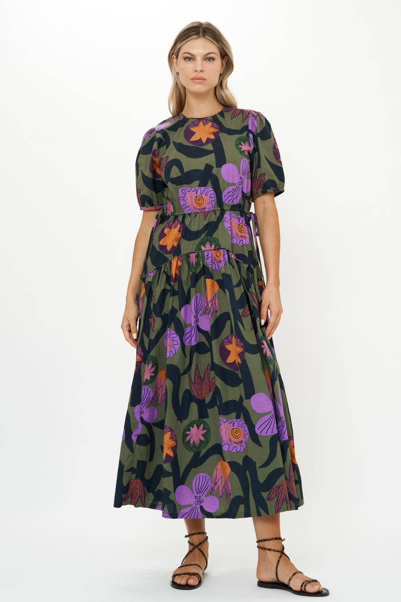 Piped Puff Sleeve Maxi- Bergen Olive