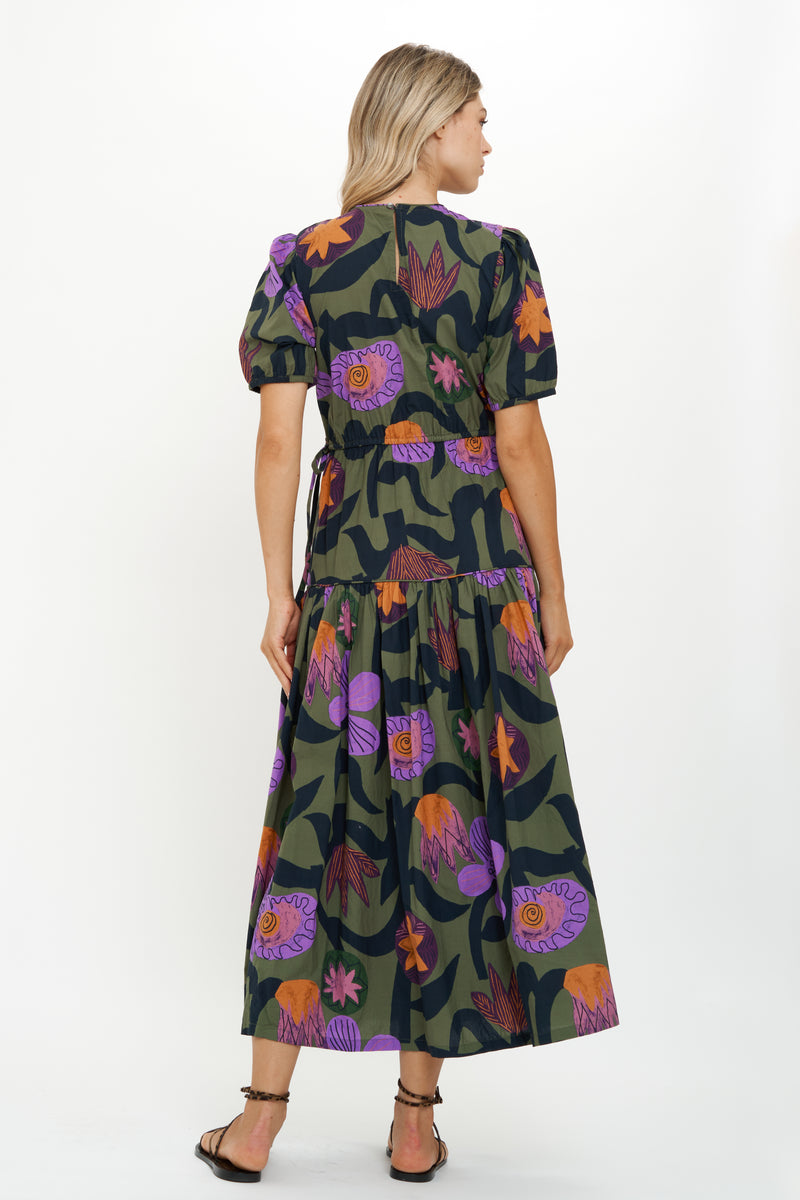 Piped Puff Sleeve Maxi- Bergen Olive