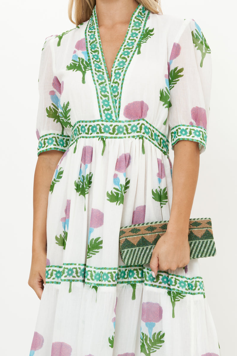V-Neck Cuffed Maxi- Bloom Lilac