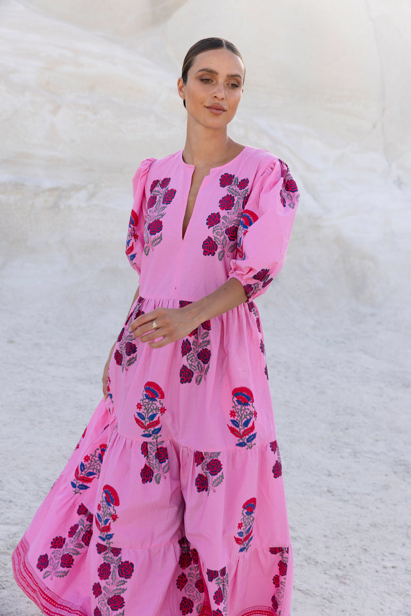 Puff Sleeve Maxi- Boca Pink