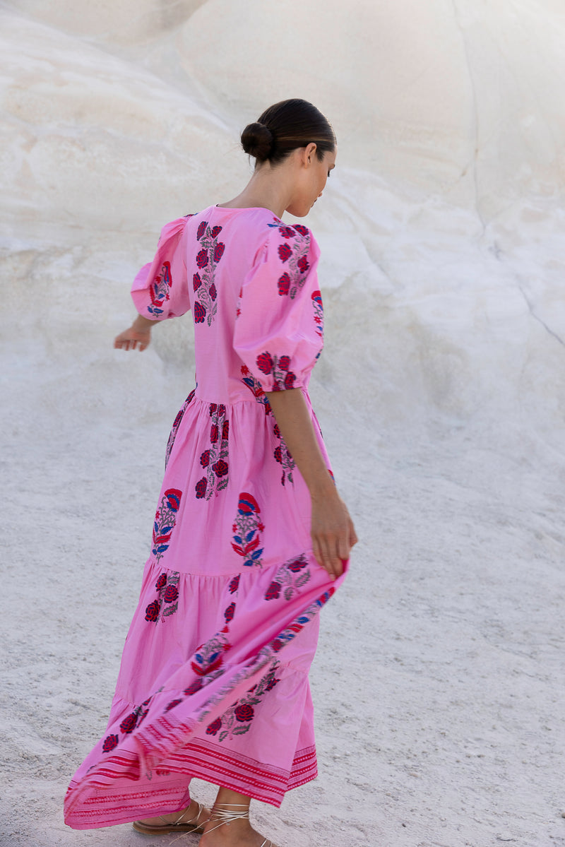 Puff Sleeve Maxi- Boca Pink