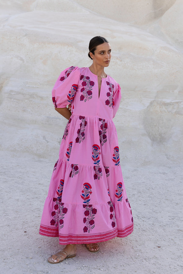 Puff Sleeve Maxi- Boca Pink