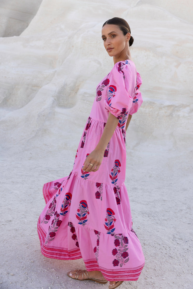 Puff Sleeve Maxi- Boca Pink