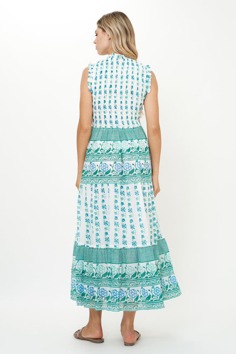 Sleeveless Smocked Maxi- Boreggo Green