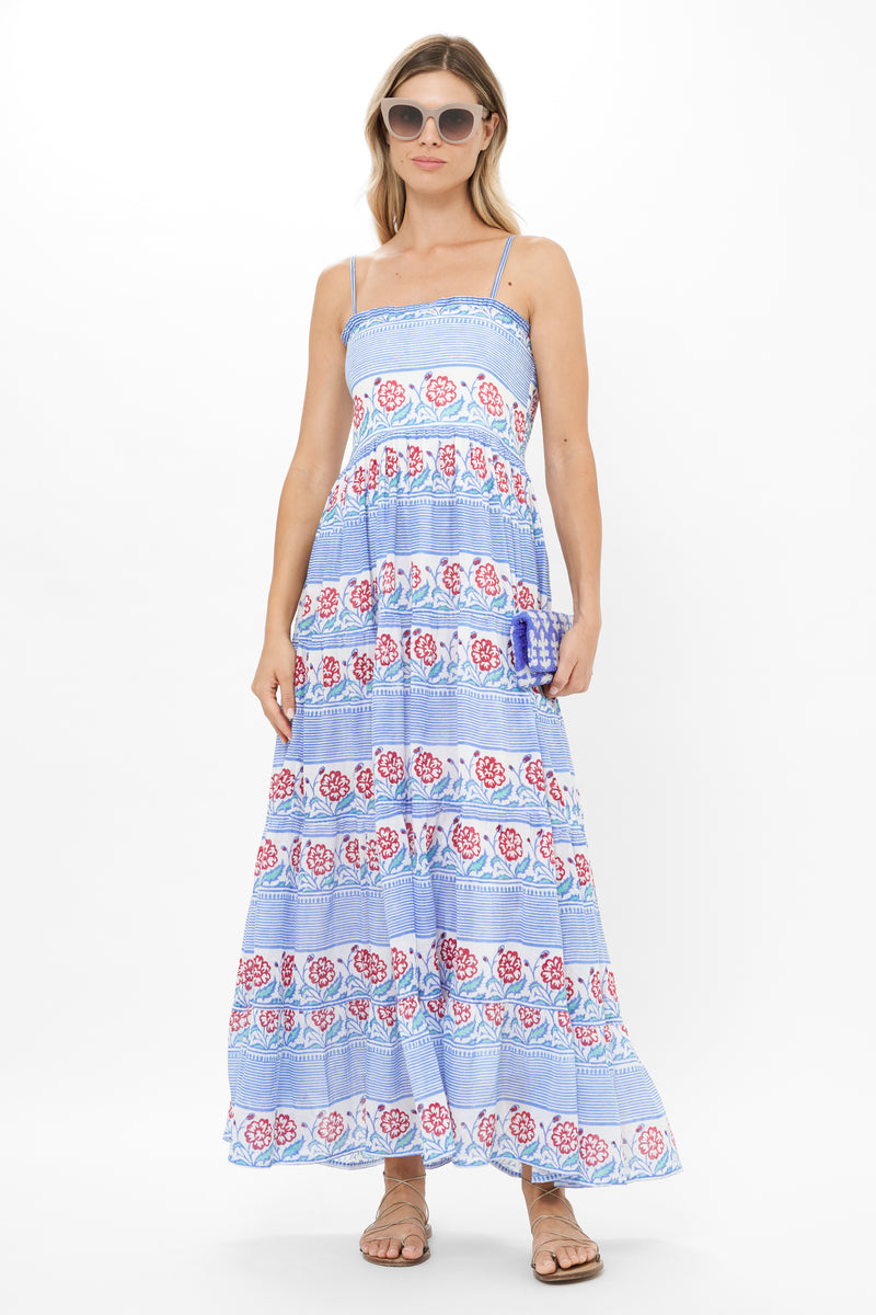 Smocked Back Maxi- Borrego Navy