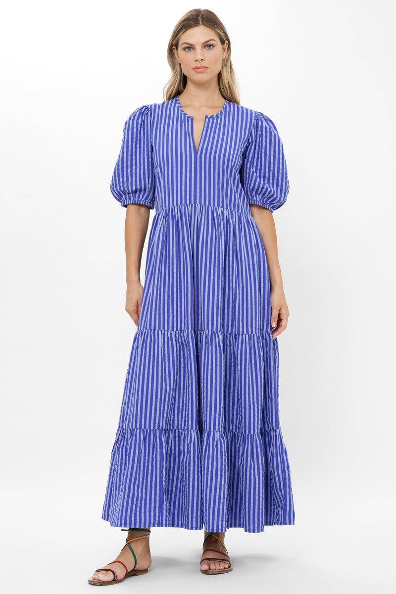 Puff Sleeve Maxi- Cabana Cobalt