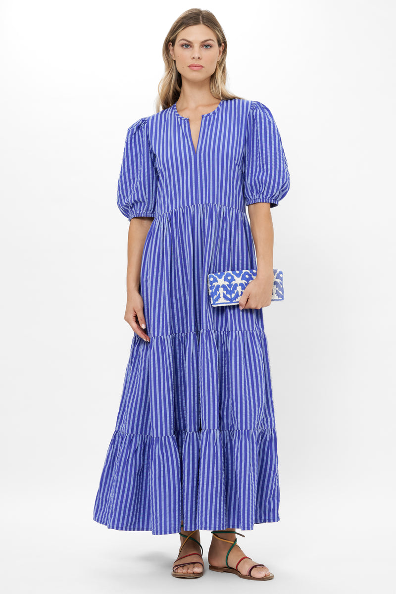Puff Sleeve Maxi- Cabana Cobalt