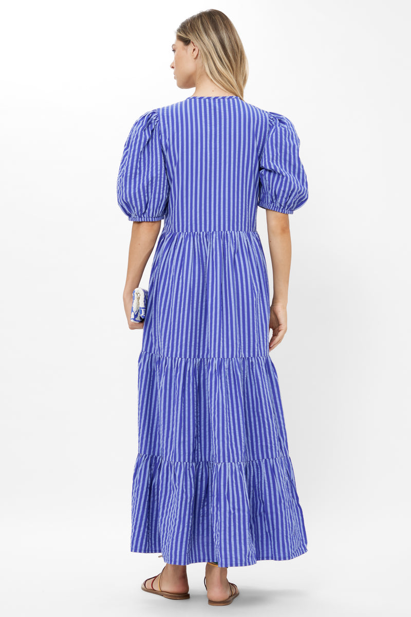 Puff Sleeve Maxi- Cabana Cobalt