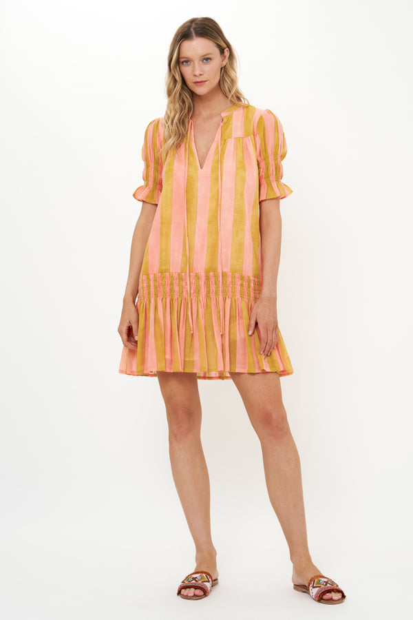 Smocked Drop Mini- Cabana Coral
