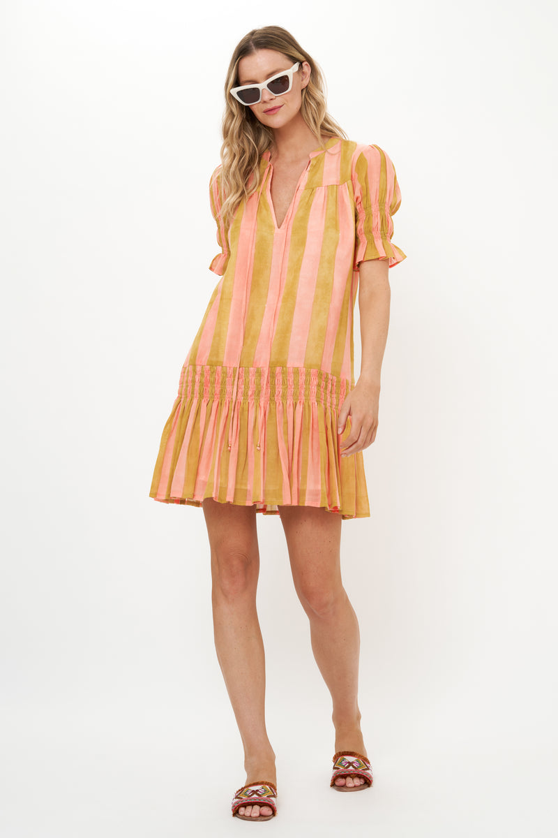 Smocked Drop Mini- Cabana Coral