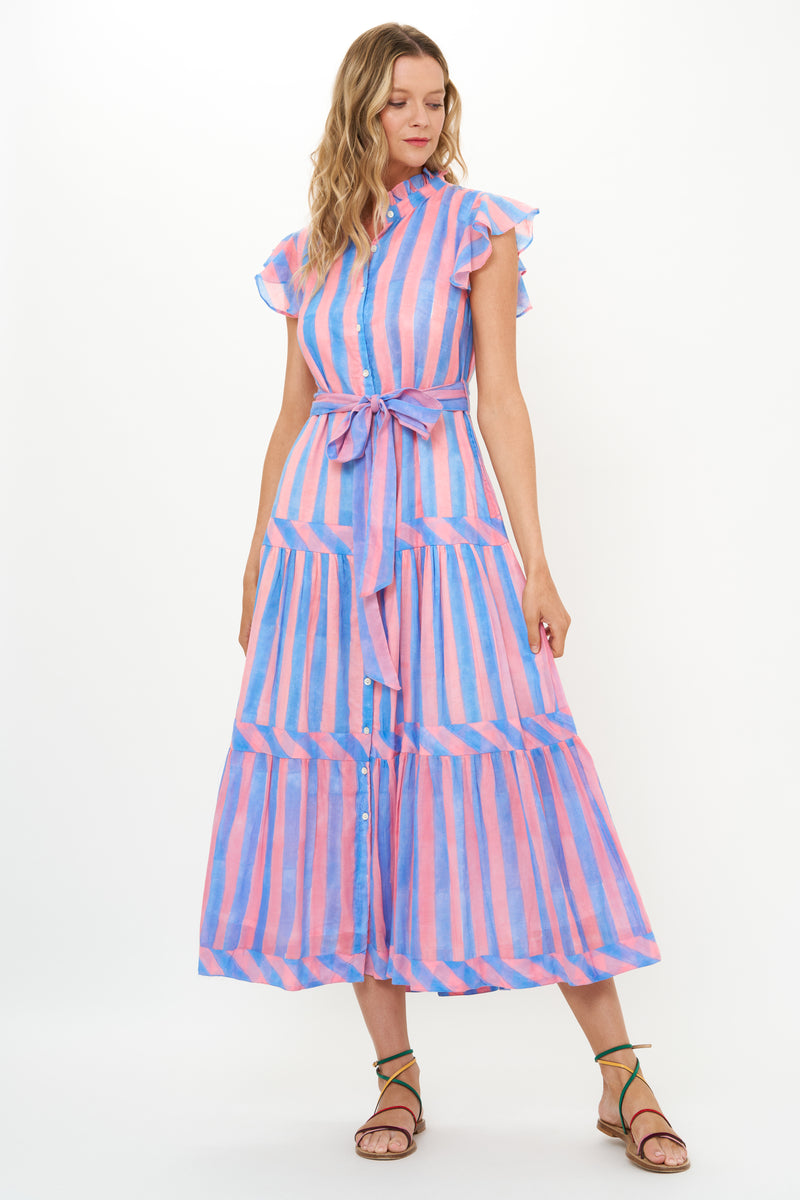 Ruffle Collar Button Maxi- Cabana Pink