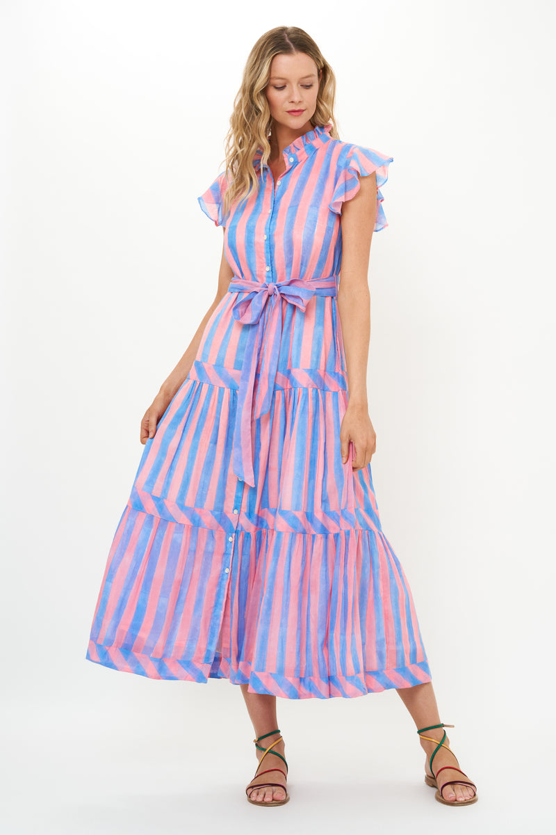 Ruffle Collar Button Maxi- Cabana Pink